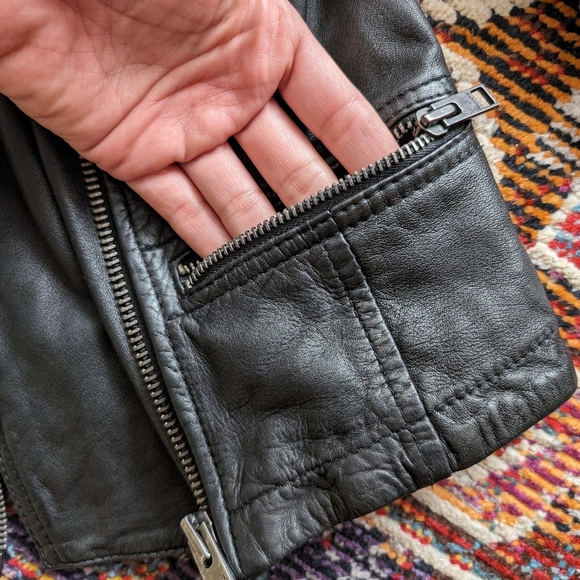 EUC All Saints Cargo Distressed Leather Biker Jacket - Picture 5 of 12